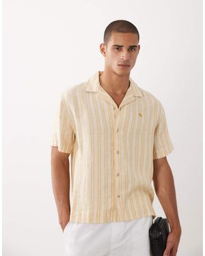 Abercrombie & Fitch Icon Logo 100% Linen Short Sleeve Shirt - Natural