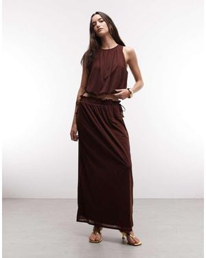 River Island Falda Larga Con Lazada En La Cintura De Chifón De - Marrón