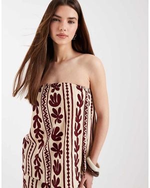 New Look Top Marrón Con Escote Palabra De Honor Y Diseño Estampado De (Parte De Un Conjunto) - Multicolor