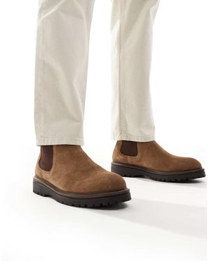 ASOS Botines Chelsea Tostados De Ante Con Suela Dentada De -Marrón - Blanco
