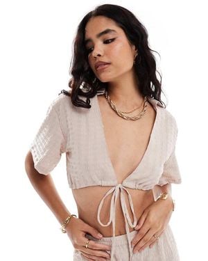 esmé studios Esmee Exclusive Textured Tie Front Beach Crop Top Co-Ord - White