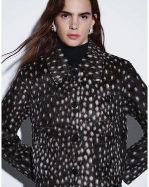 Mango Pony Hair Short Jacket - Black