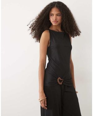 Mango Boat Neck Hardware Detail Sleeveless Jumpsuit - Black