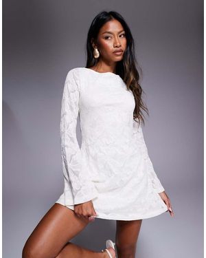 Princess Polly Lukea Lace Slash Neck Open Tie Back Bell Sleeve Mini Dress - White