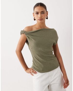 ASOS Slub Yarn Twist Asym Detail Top - Green