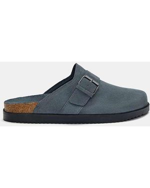 Pull&Bear Leather Clogs With Buckle - Blue