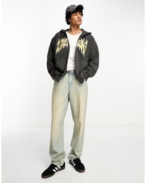 Weekday Oversized Zip Hoodie With Illusions Graphic Embroidery - White