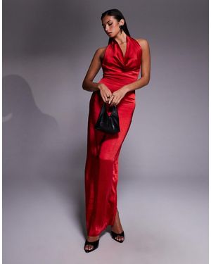 Vesper Cowl Neck Open Back Satin Maxi Dress - Red