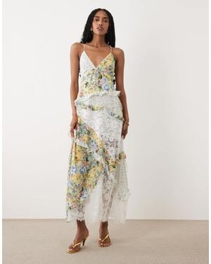 For Love & Lemons Rosalyn V-neck Lace Detail Cami Maxi Dress - Natural