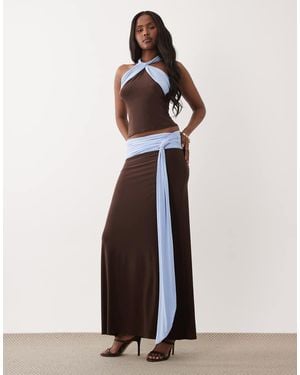 ASOS Soft Touch Contrast Sash Waist Maxi Skirt Co-Ord - White