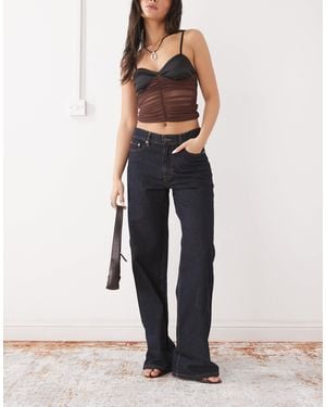 Motel Mid Rise Turn Up Straight Jeans - Blue