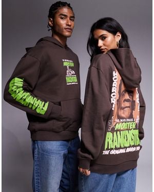 ASOS Unisex Oversized Hoodie With Frankenstein Prints - Brown