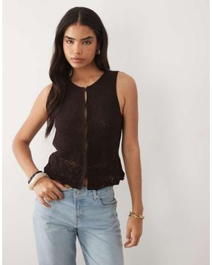 Mango Mashi 100% Cotton Knitted Vest Co-ord - Brown