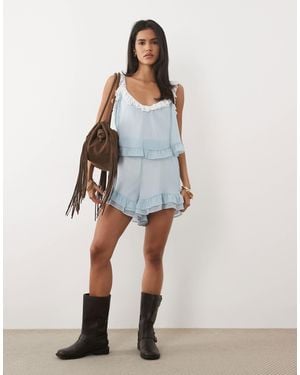 Miss Selfridge Lace Trim Playsuit - Blue