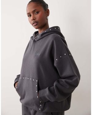 Kaiia Felpa Con Cappuccio Oversize Con Logo Ricamato E Borchie - Grigio