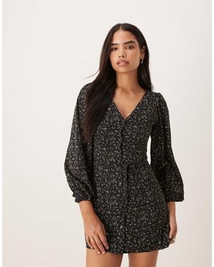 Glamorous Long Sleeve Mini Tea Dress - Black