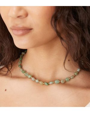 Accessorize Collar Chapado En Oro De 14 Quilates Con Piedras De Aventurina De La Colección Z De -Verde - Marrón
