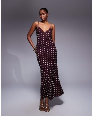 ASOS V Neck Lace Trim Satin Slip Maxi Dress - Purple