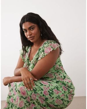 Vila Curve Flutter Sleeve Maxi Dress - Green