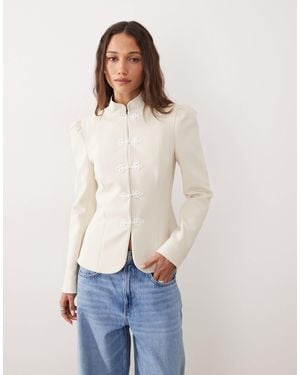 Miss Selfridge Tailored Puff Sleeve Jacket In Ivory - Blue
