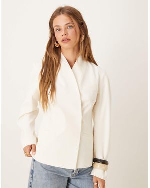 ASOS Tailored Collarless Cocoon Sleeve Blazer - White