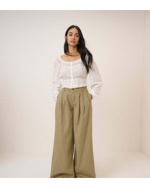 Nobody's Child Petite Pleated Wide Leg Trousers - Natural