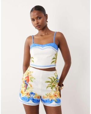 Forever New Linen Cami Mix Crop Top Co-Ord - Blue