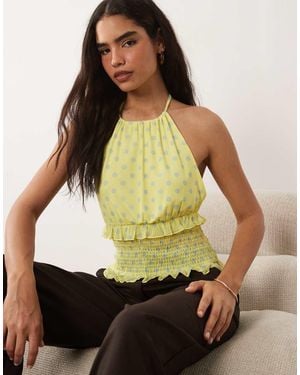 ASOS Shirred Mesh Halter Neck Top - Green