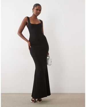 Vesper Bengaline Square Neck Fishtail Maxi Dress - Black