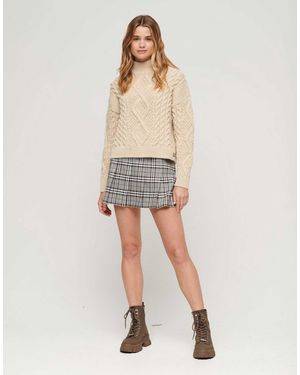 Superdry – aran – polo-strickpullover - Natur