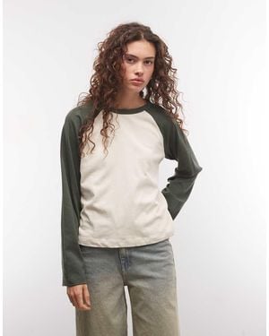 Collusion Long Sleeve Boxy Raglan T-Shirt - Natural