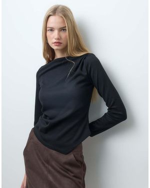Vero Moda Boatneck Asymmetric Long Sleeve Top - Blue