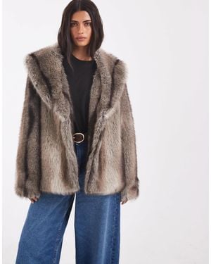 ASOS Shawl Collar Faux Fur Jacket - Brown