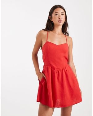 Hollister Spaghetti Strap Drop Waist Denim Dress - Red