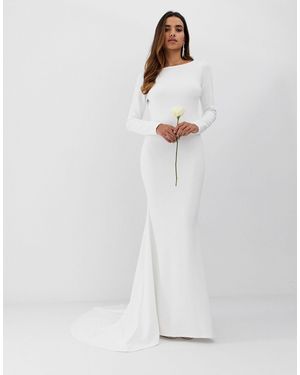 Club L London Club L Low Back Crepe Detail Fishtail Wedding Dress - White