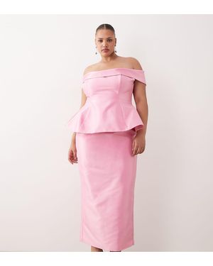 ARRANGE Curve Structured Off-the-shoulder Satin Maxi Dress - Pink