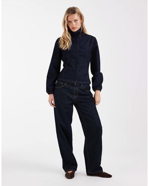 ASOS Denim Fitted Funnel Neck Jacket - Blue