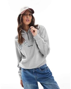 Superdry Athletic Essentials Applique Half Zip Sweatshirt - Grey