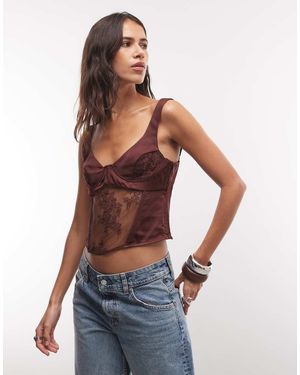 Monki Exclusive Satin Sheer Lace Up Corset Top - Blue