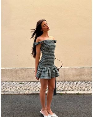 Labelrail X Barbara Ines Gingham Check Textured Mini Dress - Natural