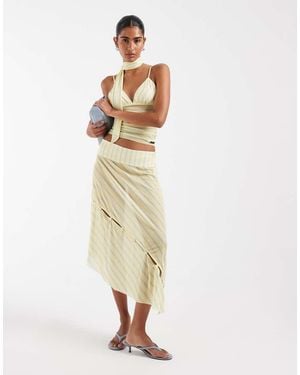House Of Sunny Asymmetric Mesh Button Detail Midaxi Skirt - Natural