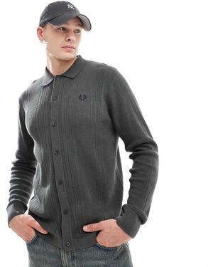 Fred Perry Ajourgebreid Overhemd Met Lange Mouwen En Panelen - Grijs