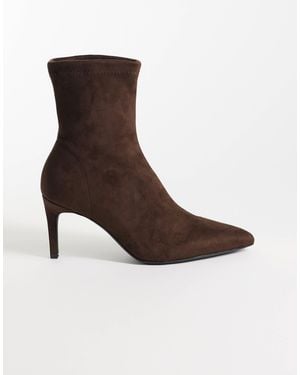 New Look Faux Suede Pointed Toe Sock Boot - Brown