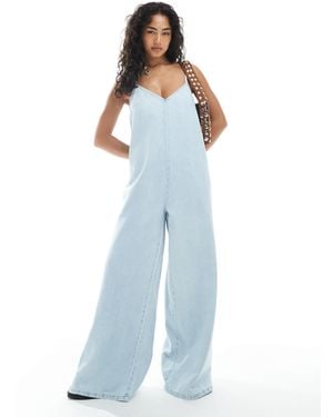 ASOS Soft Denim Scoop Neck Wide Leg Jumpsuit - Blue