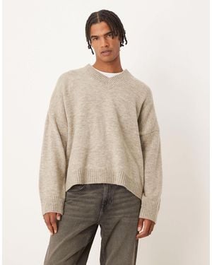 ASOS Super Oversized Boxy Fit Knitted V-neck Jumper - Natural