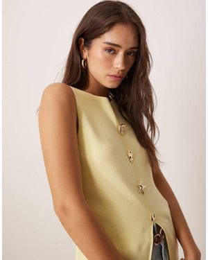 ASOS Knitted Slash Neck Multi Button Waistcoat - Natural