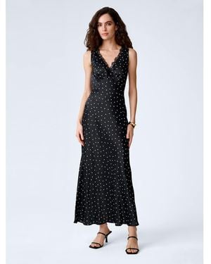 OMNES Dresses Jennifer Polka Dot Slip Dress With Lace Applique - Blue