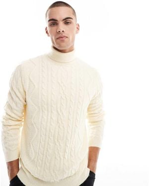 ASOS Heavyweight Cable Knitted Roll Neck Jumper - Natural