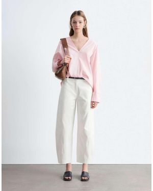 & Other Stories Cotton Barrel Leg Trousers - White