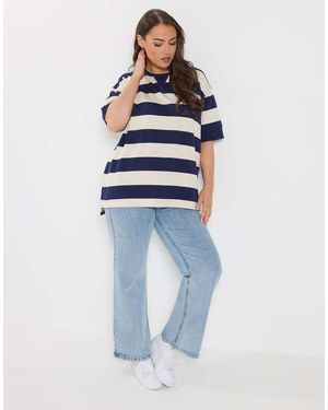 Yours Clothing Stripe Heavyweight T-Shirt - Blue